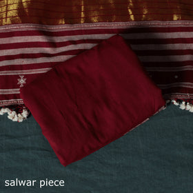 Red - Kutch Bhujodi Handloom Kala Cotton 3pc Unstitched Dress Material Suit Set 13