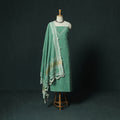 Green - Kutch Bhujodi Handloom Kala Cotton 3pc Unstitched Dress Material Suit Set 14