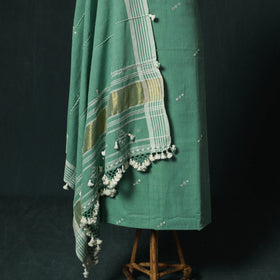 Green - Kutch Bhujodi Handloom Kala Cotton 3pc Unstitched Dress Material Suit Set 14