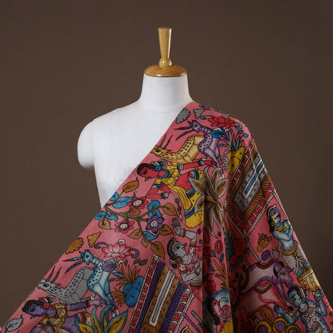 Pink - natural dyed chanderi silk handpainted srikalahasti