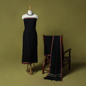 Dharwad Cotton 3pc Unstitched Dress Material Suit Set with Woven Border 53