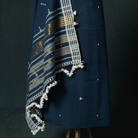 Blue - Kutch Bhujodi Handloom Kala Cotton 3pc Unstitched Dress Material Suit Set 15
