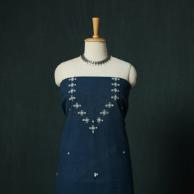 Blue - Kutch Bhujodi Handloom Kala Cotton 3pc Unstitched Dress Material Suit Set 15