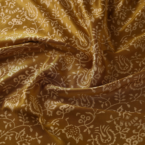 Brown - Mashru Silk Kutch Hand Block Printed Fabric 18