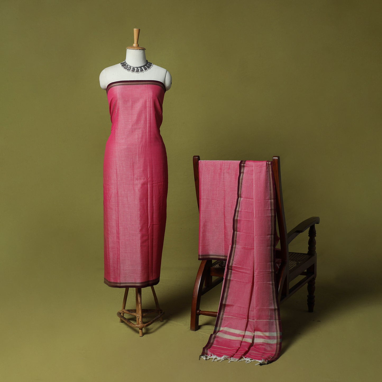 Dharwad Cotton 3pc Unstitched Dress Material Suit Set with Woven Border 54