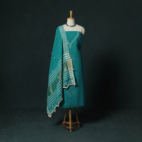 Green - Kutch Bhujodi Handloom Kala Cotton 3pc Unstitched Dress Material Suit Set 18