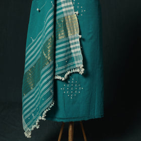 Green - Kutch Bhujodi Handloom Kala Cotton 3pc Unstitched Dress Material Suit Set 18