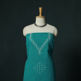 Green - Kutch Bhujodi Handloom Kala Cotton 3pc Unstitched Dress Material Suit Set 18