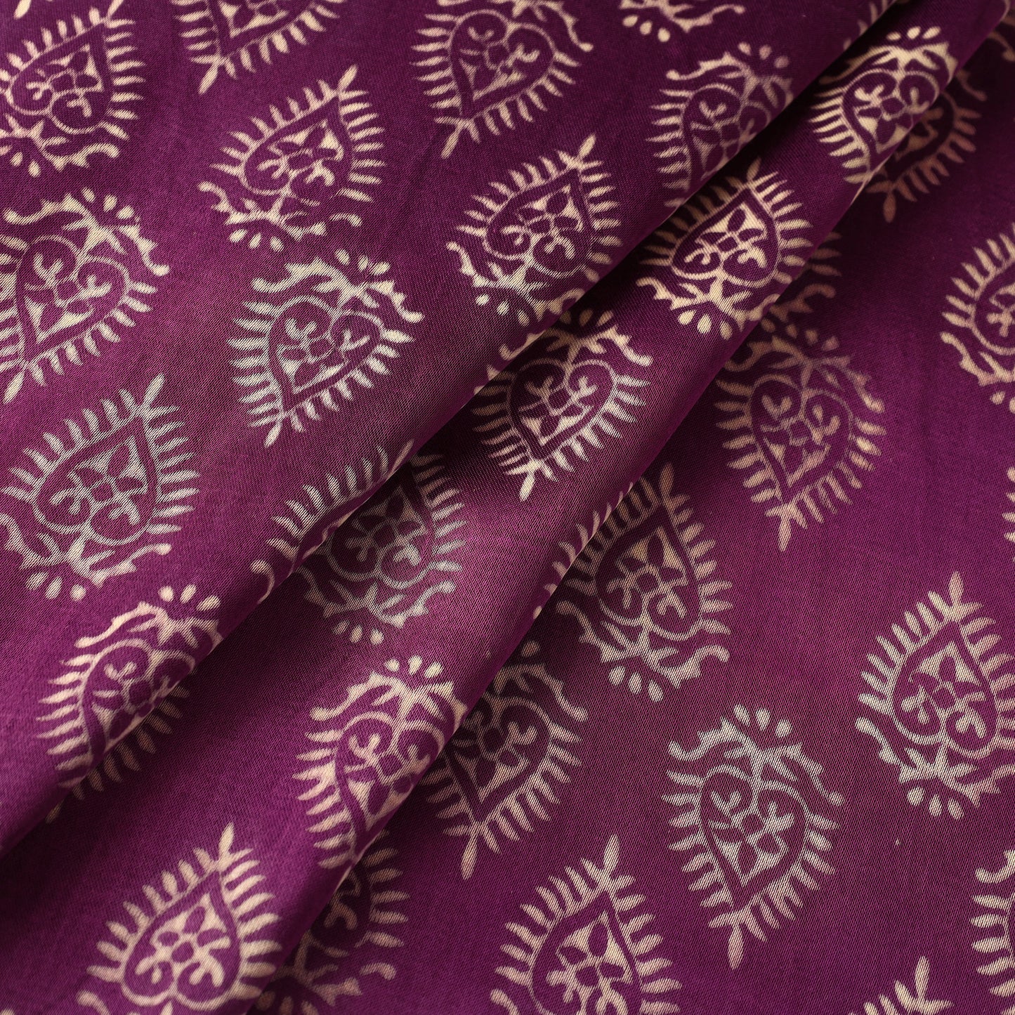 Purple - Mashru Silk Kutch Hand Block Printed Fabric 20