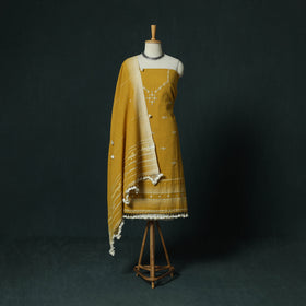 Yellow - Kutch Bhujodi Handloom Kala Cotton 3pc Unstitched Dress Material Suit Set 19