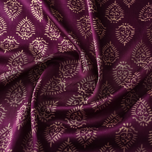 Purple - Mashru Silk Kutch Hand Block Printed Fabric 20