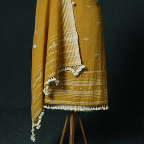 Yellow - Kutch Bhujodi Handloom Kala Cotton 3pc Unstitched Dress Material Suit Set 19