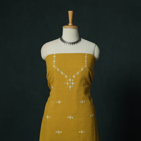 Yellow - Kutch Bhujodi Handloom Kala Cotton 3pc Unstitched Dress Material Suit Set 19