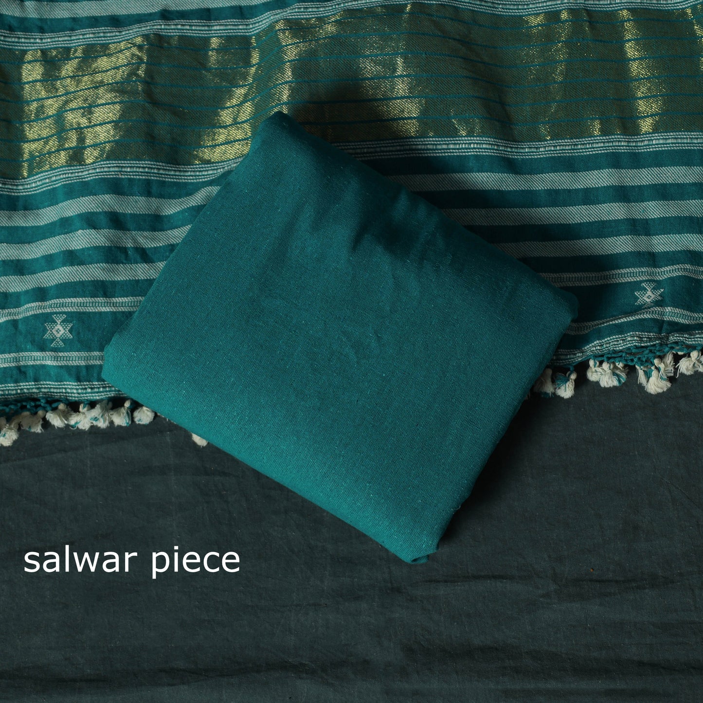 Green - Kutch Bhujodi Handloom Kala Cotton 3pc Unstitched Dress Material Suit Set 18