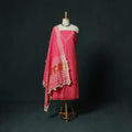 Pink - Kutch Bhujodi Handloom Kala Cotton 3pc Unstitched Dress Material Suit Set 16