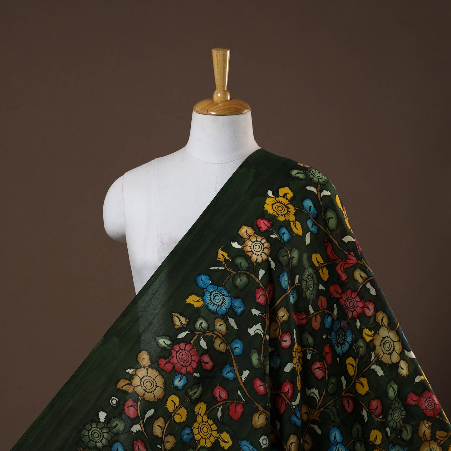 Green - natural dyed chanderi silk handpainted srikalahasti