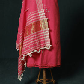 Pink - Kutch Bhujodi Handloom Kala Cotton 3pc Unstitched Dress Material Suit Set 16