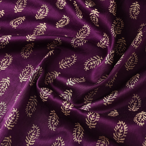 Purple - Mashru Silk Kutch Hand Block Printed Fabric 22