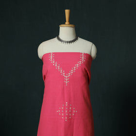 Pink - Kutch Bhujodi Handloom Kala Cotton 3pc Unstitched Dress Material Suit Set 16