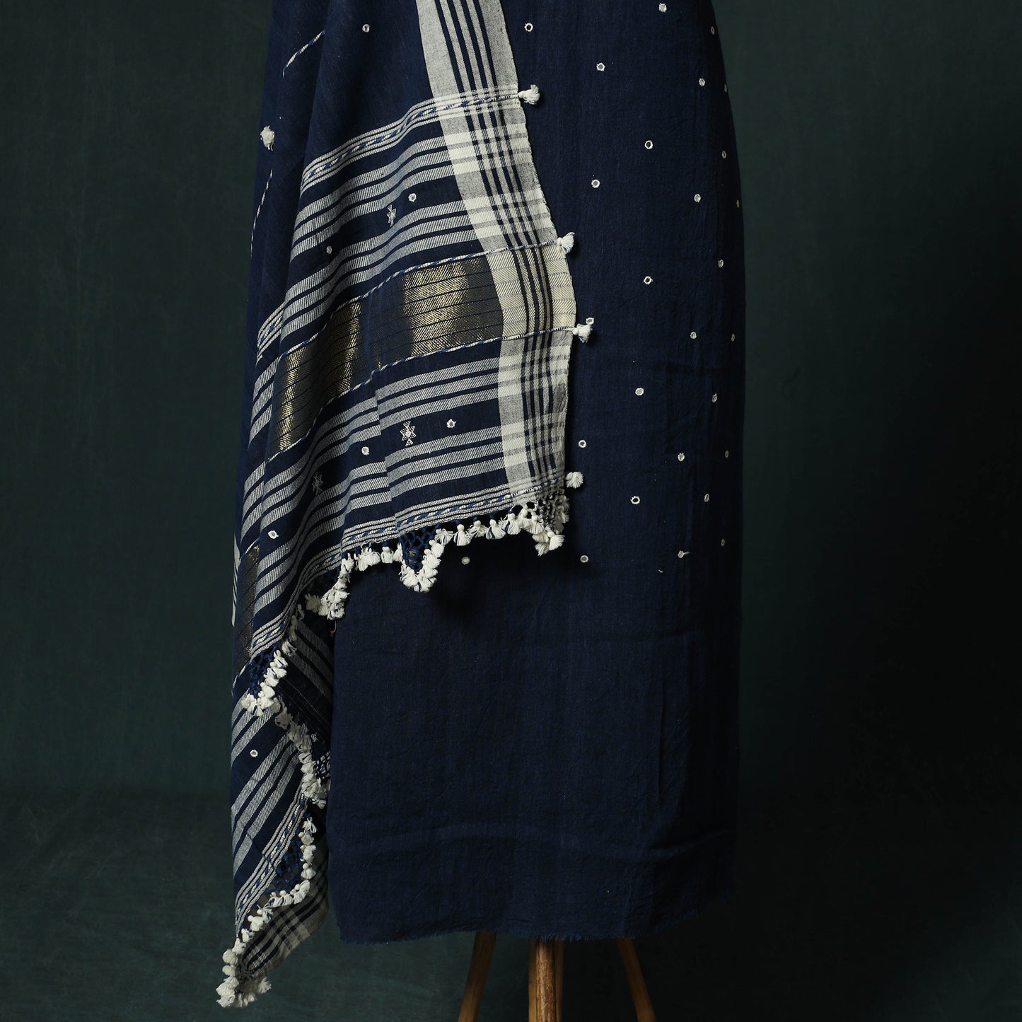 Blue - Kutch Bhujodi Handloom Kala Cotton 3pc Unstitched Dress Material Suit Set 17