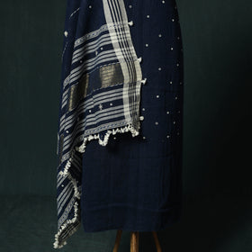 Blue - Kutch Bhujodi Handloom Kala Cotton 3pc Unstitched Dress Material Suit Set 17