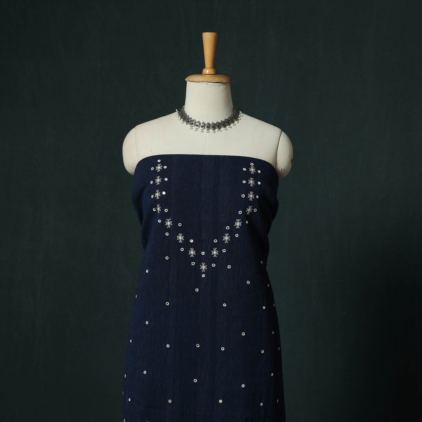 Blue - Kutch Bhujodi Handloom Kala Cotton 3pc Unstitched Dress Material Suit Set 17