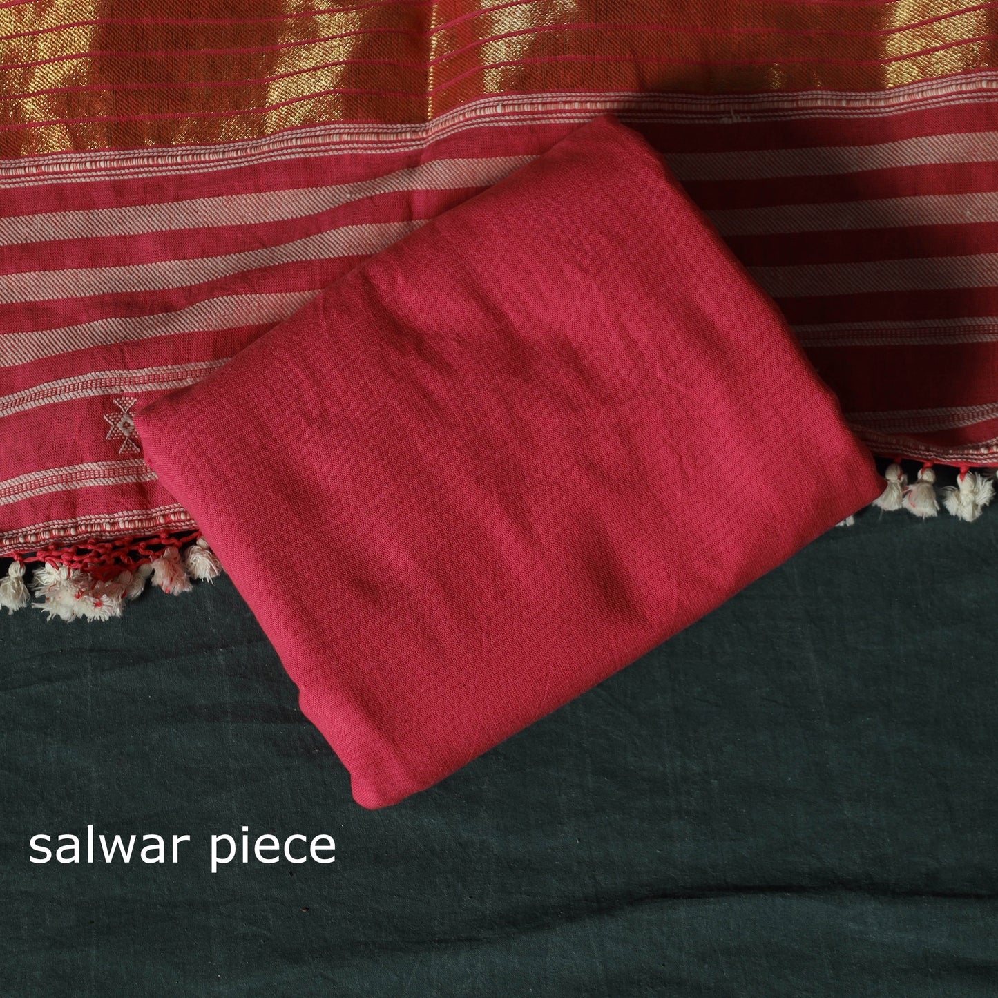 Pink - Kutch Bhujodi Handloom Kala Cotton 3pc Unstitched Dress Material Suit Set 16