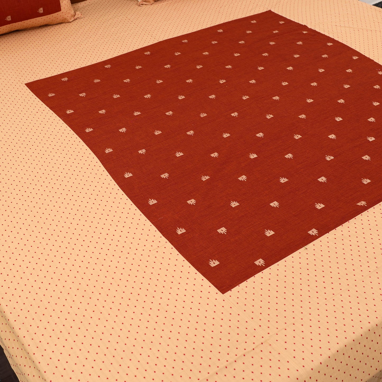 Buy Brown Patchwork Cotton Double Jacquard Bed Sheet Set