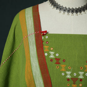 Green - Kutch Bhujodi Handloom Kala Cotton 3pc Unstitched Dress Material Suit Set 20