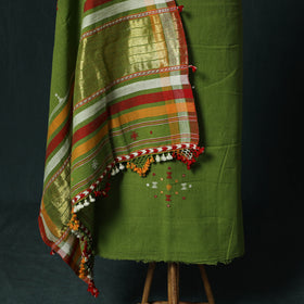 Green - Kutch Bhujodi Handloom Kala Cotton 3pc Unstitched Dress Material Suit Set 20