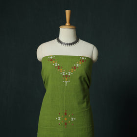 Green - Kutch Bhujodi Handloom Kala Cotton 3pc Unstitched Dress Material Suit Set 20