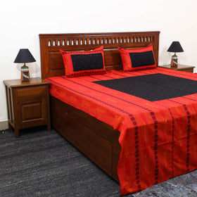 Red - patchwork cotton double jacquard bed sheet set 17