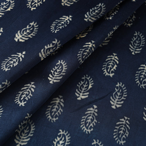 Blue - Mashru Silk Kutch Hand Block Printed Fabric 27