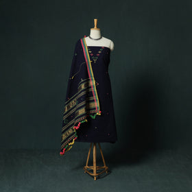 Black - Kutch Bhujodi Handloom Kala Cotton 3pc Unstitched Dress Material Suit Set 21