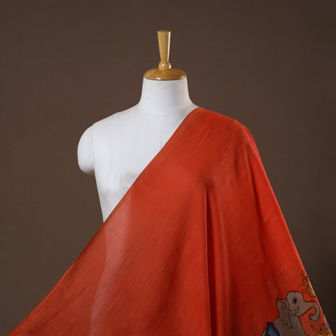 Red - natural dyed chanderi silk handpainted srikalahasti