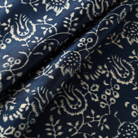  Blue Mashru Silk Kutch Hand Block Printed Fabric 
