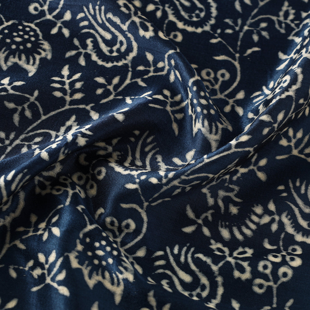 Blue - Mashru Silk Kutch Hand Block Printed Fabric 28