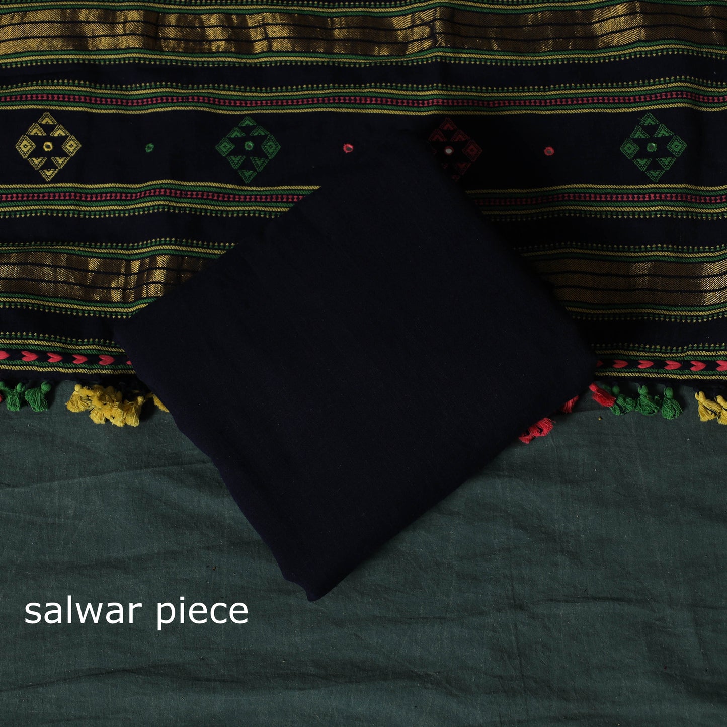 Black - Kutch Bhujodi Handloom Kala Cotton 3pc Unstitched Dress Material Suit Set 21