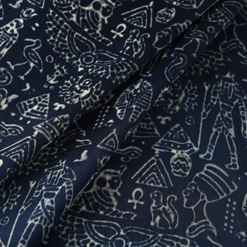 Blue - Mashru Silk Kutch Hand Block Printed Fabric 29