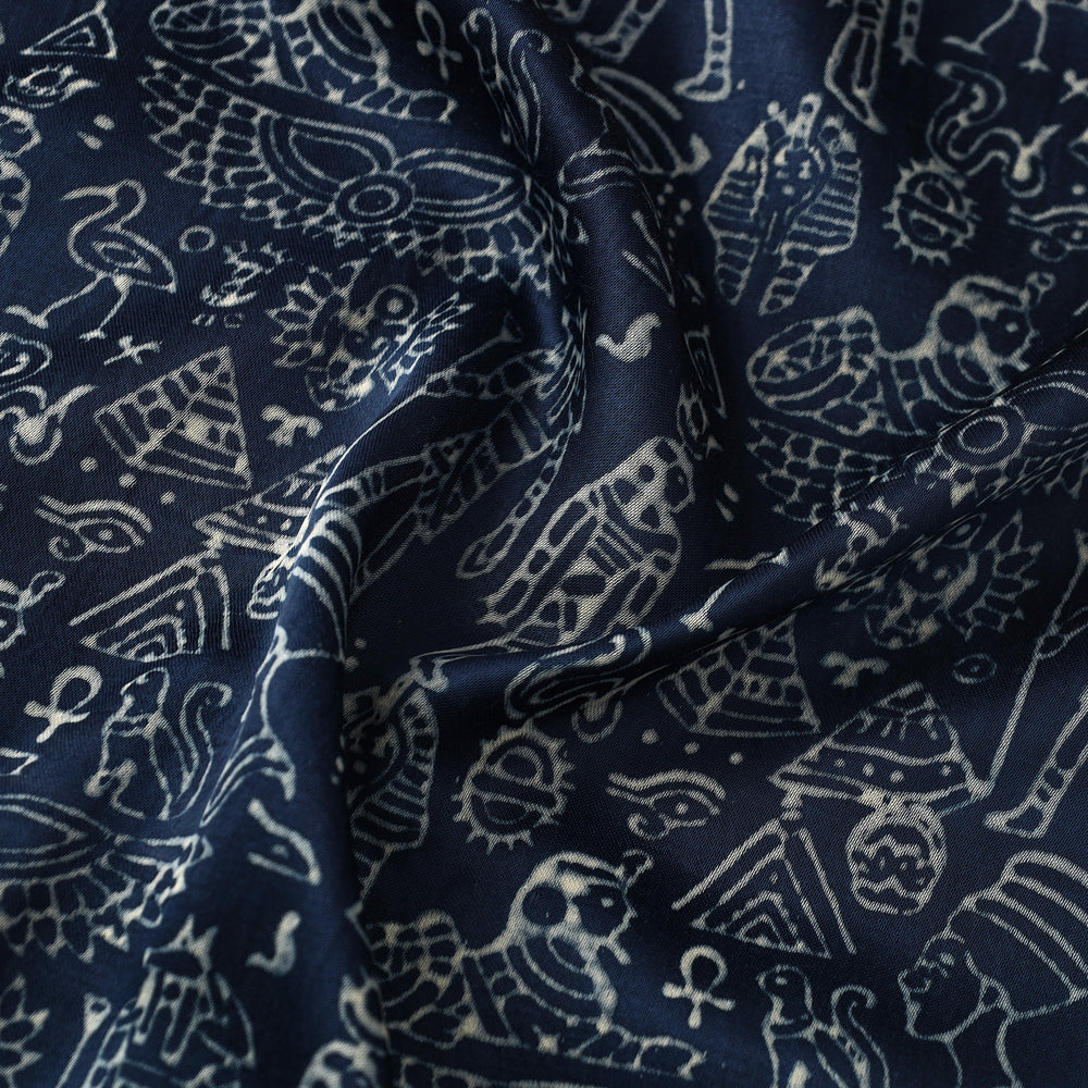 Blue - Mashru Silk Kutch Hand Block Printed Fabric 29