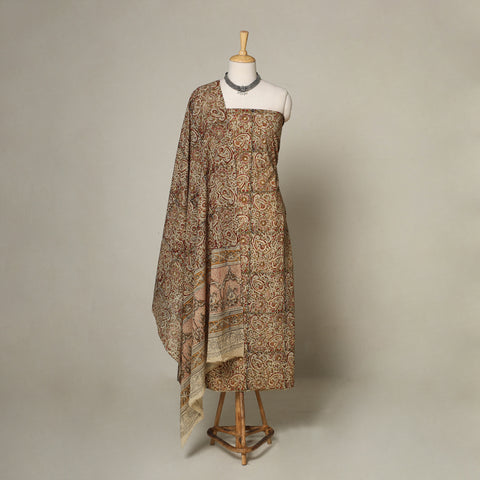 Brown - 2pc pedana cotton unstitched kalamkari dress