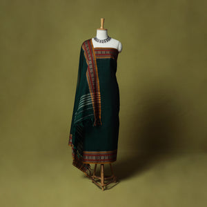Green - Dharwad Cotton 3pc Unstitched Dress Material Suit Set with Woven Border 60