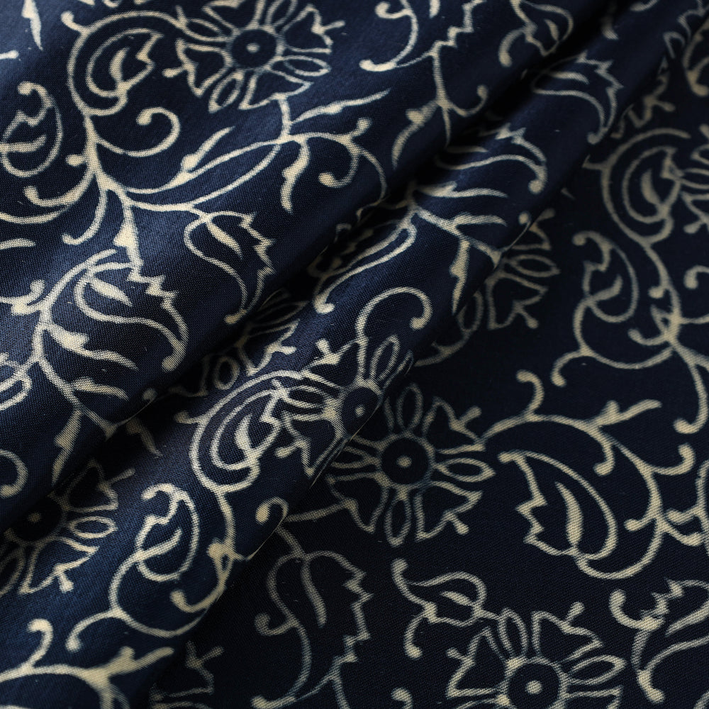 Blue - Mashru Silk Kutch Hand Block Printed Fabric 30