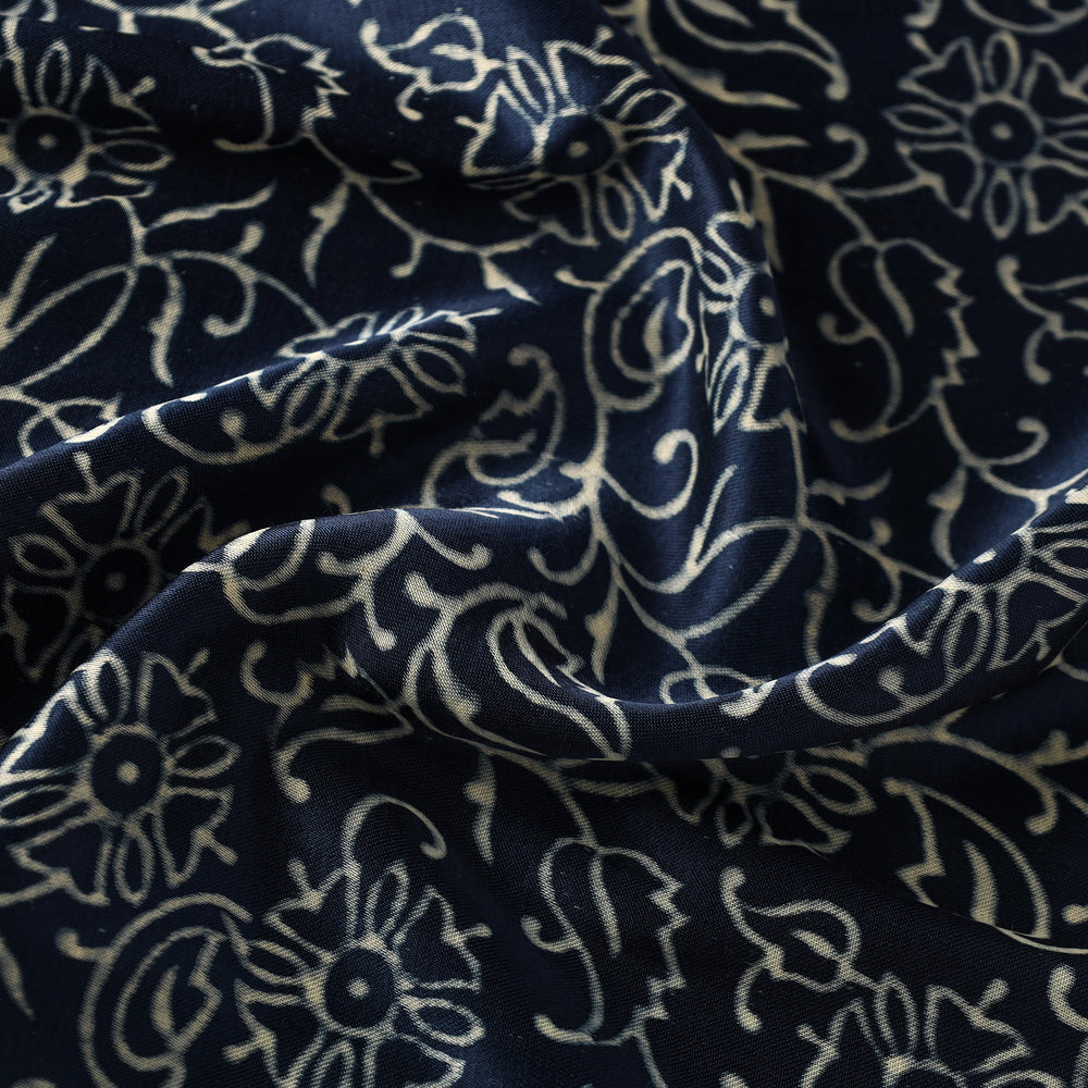 Blue - Mashru Silk Kutch Hand Block Printed Fabric 30