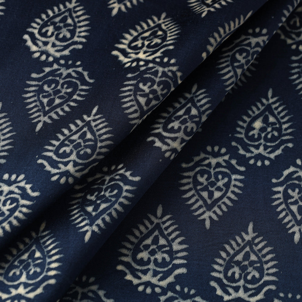 Blue - Mashru Silk Kutch Hand Block Printed Fabric 31