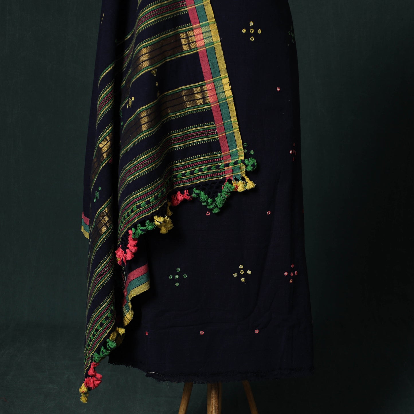 Blue - Kutch Bhujodi Handloom Kala Cotton 3pc Unstitched Dress Material Suit Set 23