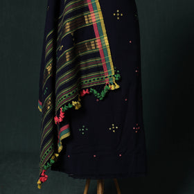 Blue - Kutch Bhujodi Handloom Kala Cotton 3pc Unstitched Dress Material Suit Set 23