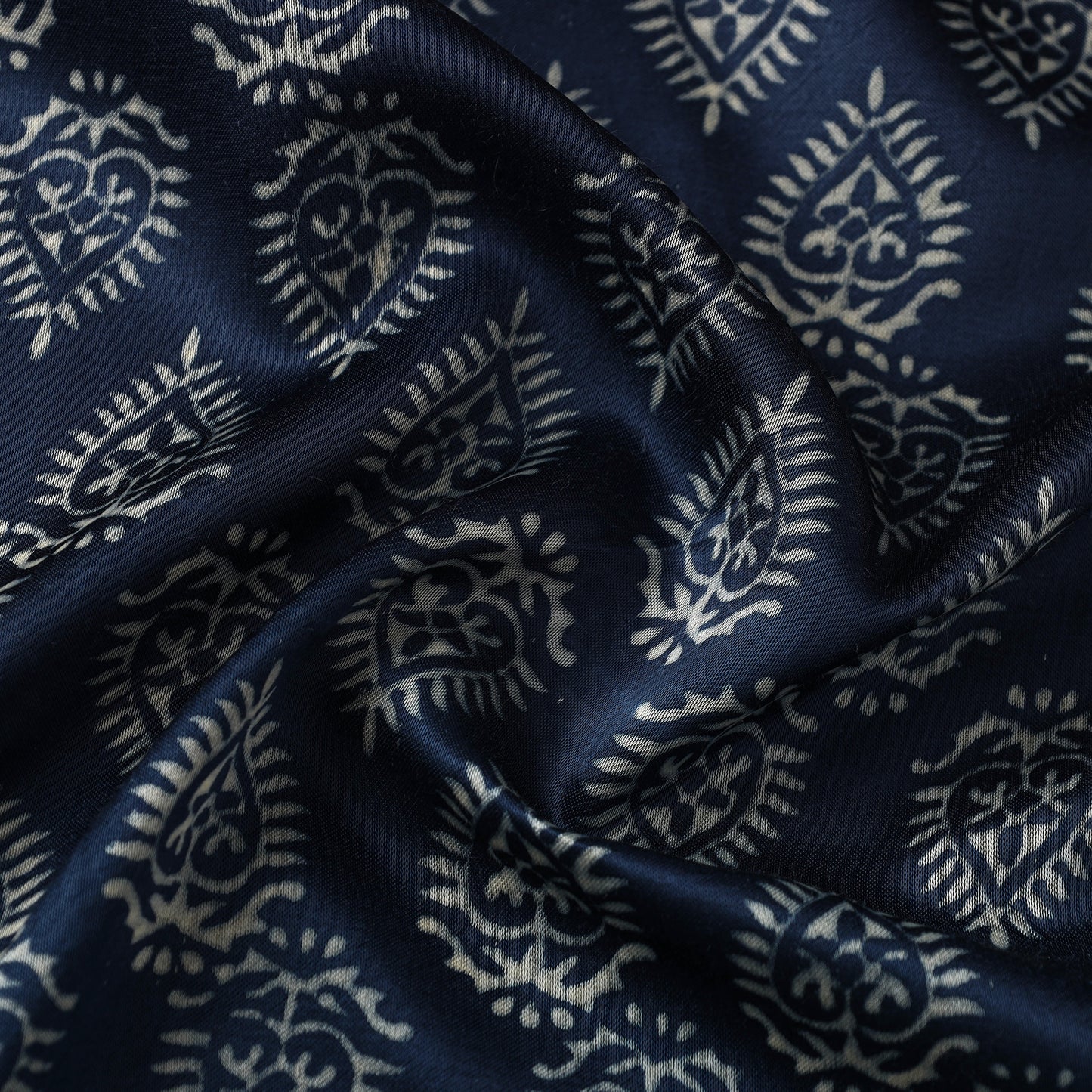 Blue - Mashru Silk Kutch Hand Block Printed Fabric 31