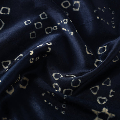 Blue - Mashru Silk Kutch Hand Block Printed Fabric 32