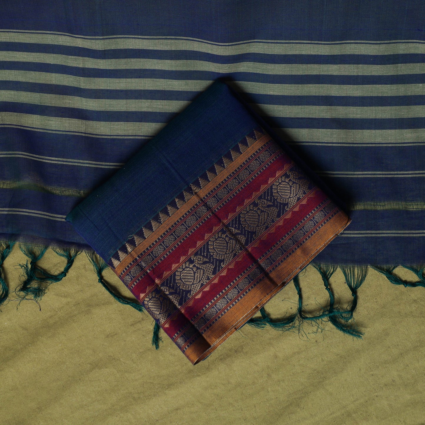 Dharwad Cotton 3pc Unstitched Dress Material Suit Set with Woven Border 61